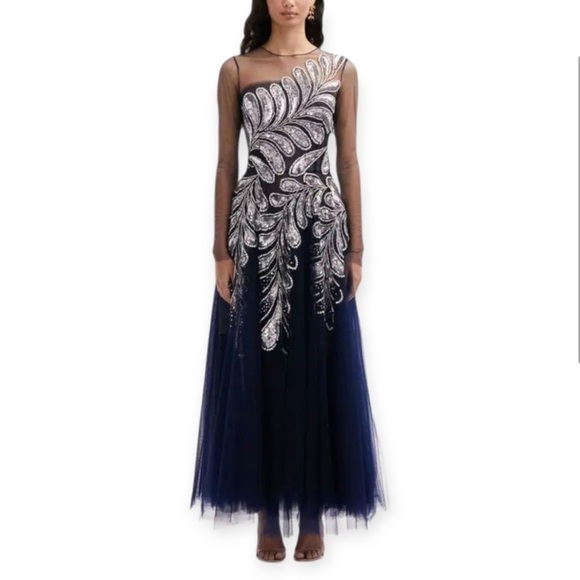 OSCAR DE LA RENTA Fern Crystal Embellished Ankle Length Tulle Gown 10 NWT - Picture 2 of 12